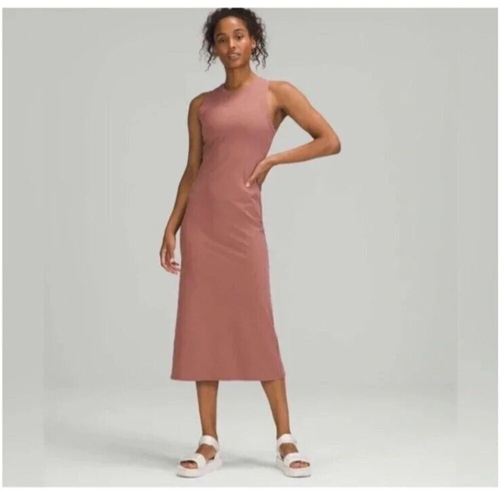 Lululemon All Aligned Midi Dress Spiced Chai Slim Fit Soft Athletic Nulu Size 2